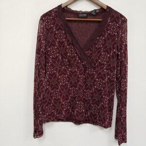 Vintage New York & Co Womens Sheer Y2K Fairy Babydoll‎ Top Size L Burgundy Lace